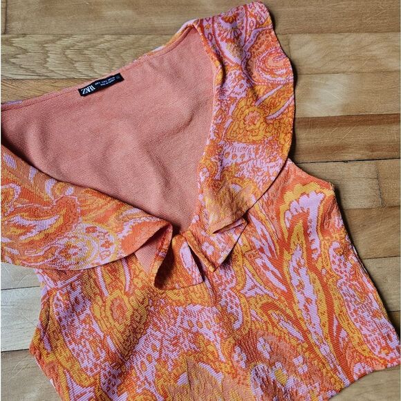 Zara Orange Paisley Women's Top - Picture 3 of 8